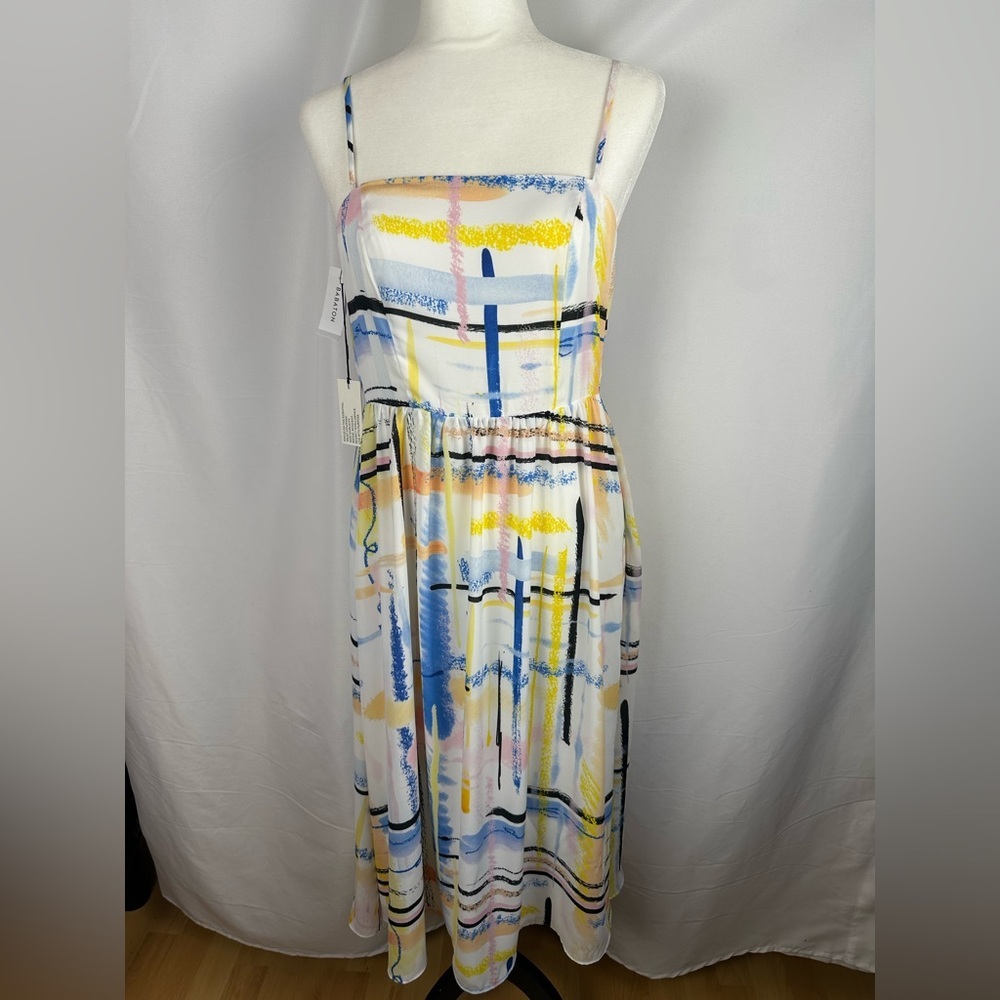 Babaton Aritzia Noel Royal Blue/Yellow Midi Chiffon Dress NWT 00